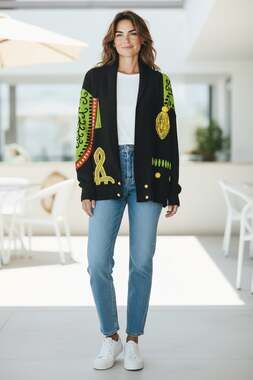 VTGE LAUREL ESCADA CARDIGAN JACKET MULTICOLOR WOOL KNIT EMBELLISHED ITALY SZ 38